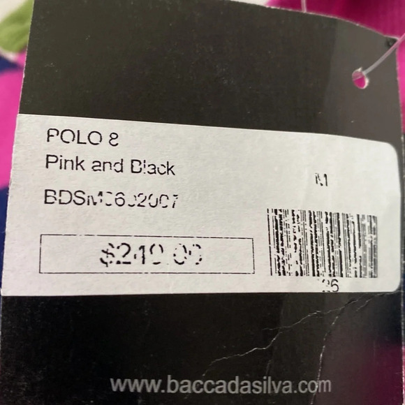 Bacca Da Silva NEW Cashmere Polo Shirt Striped Large Chest Logo Pink/Navy Size M - Picture 8 of 9